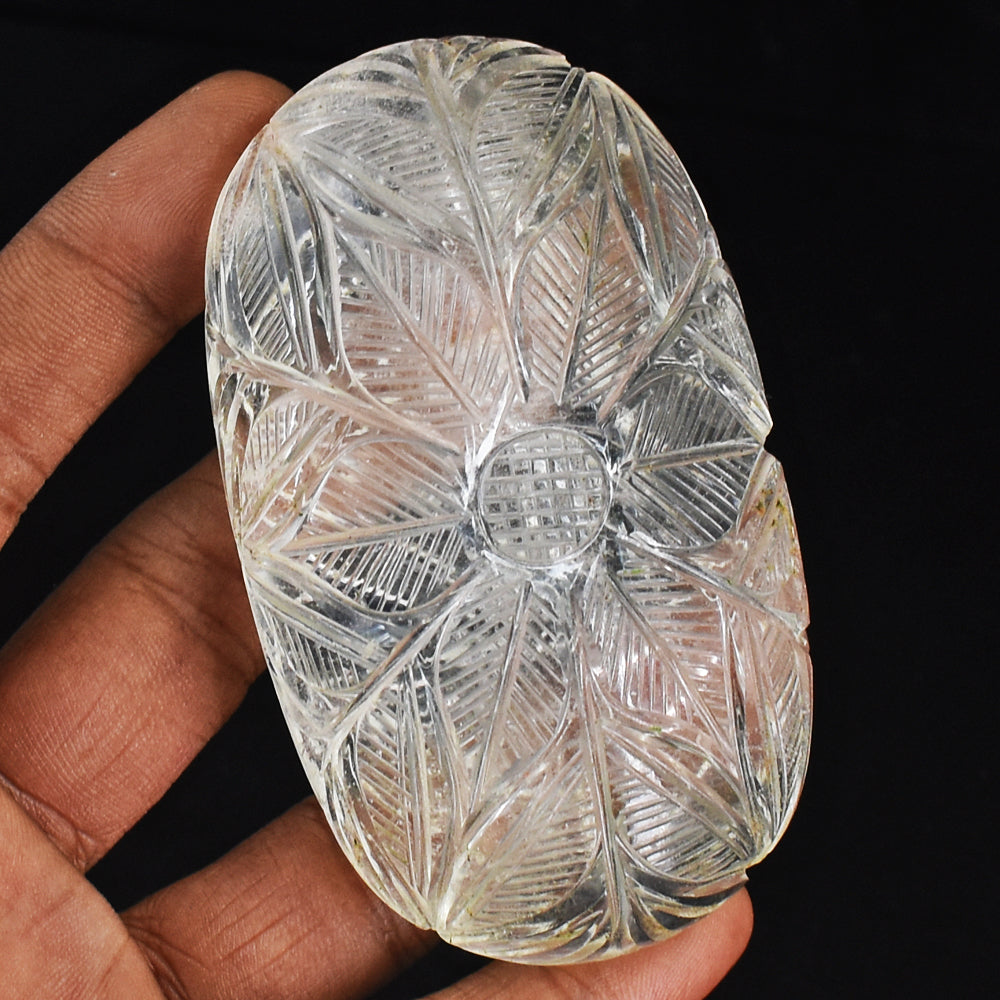 Artisian 722.00  Cts White Quartz  Hand Carved Genuine Crystal Gemstone  Mughal Carved Cabochon Carving