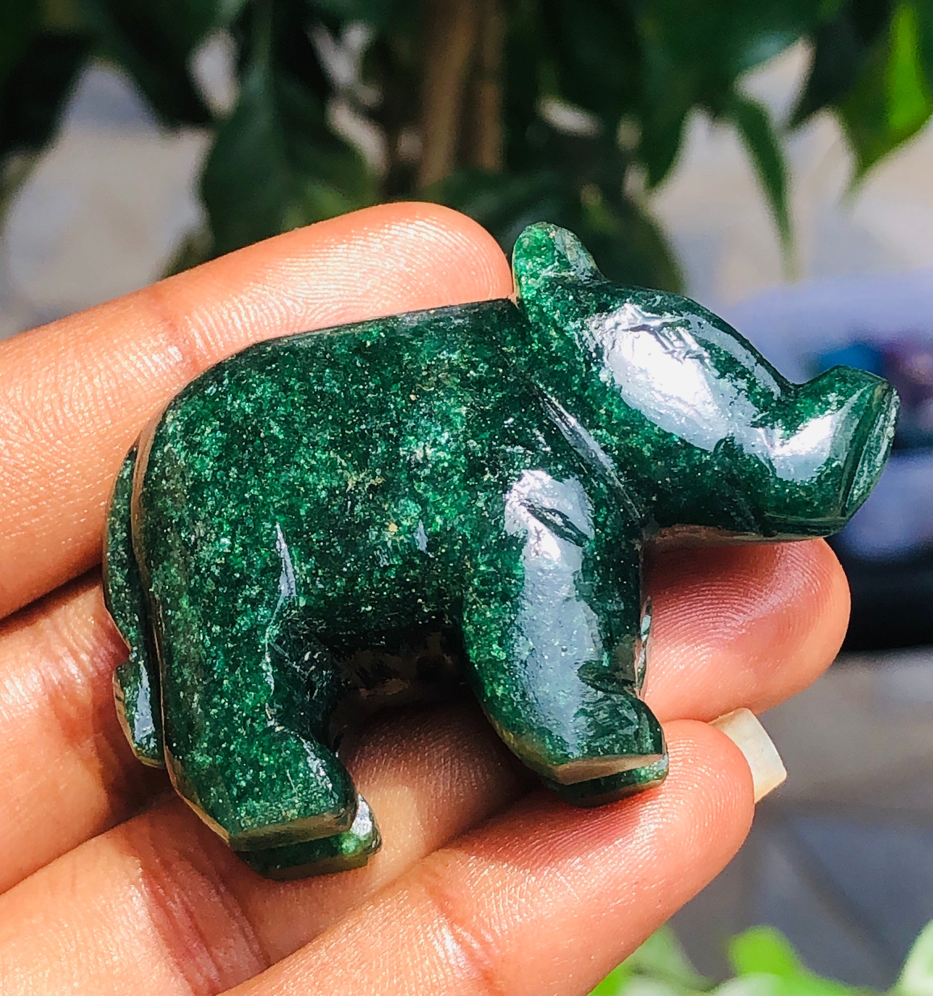 Artisian 208.00 Cts Genuine Green Jade Hand Carved Rhino 2026  Collection
