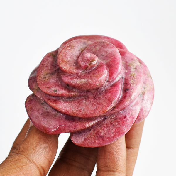 Amazing  766.00 Carats  Genuine Rhodonite  Hand Carved  Rose  Flower Gemstone Carving
