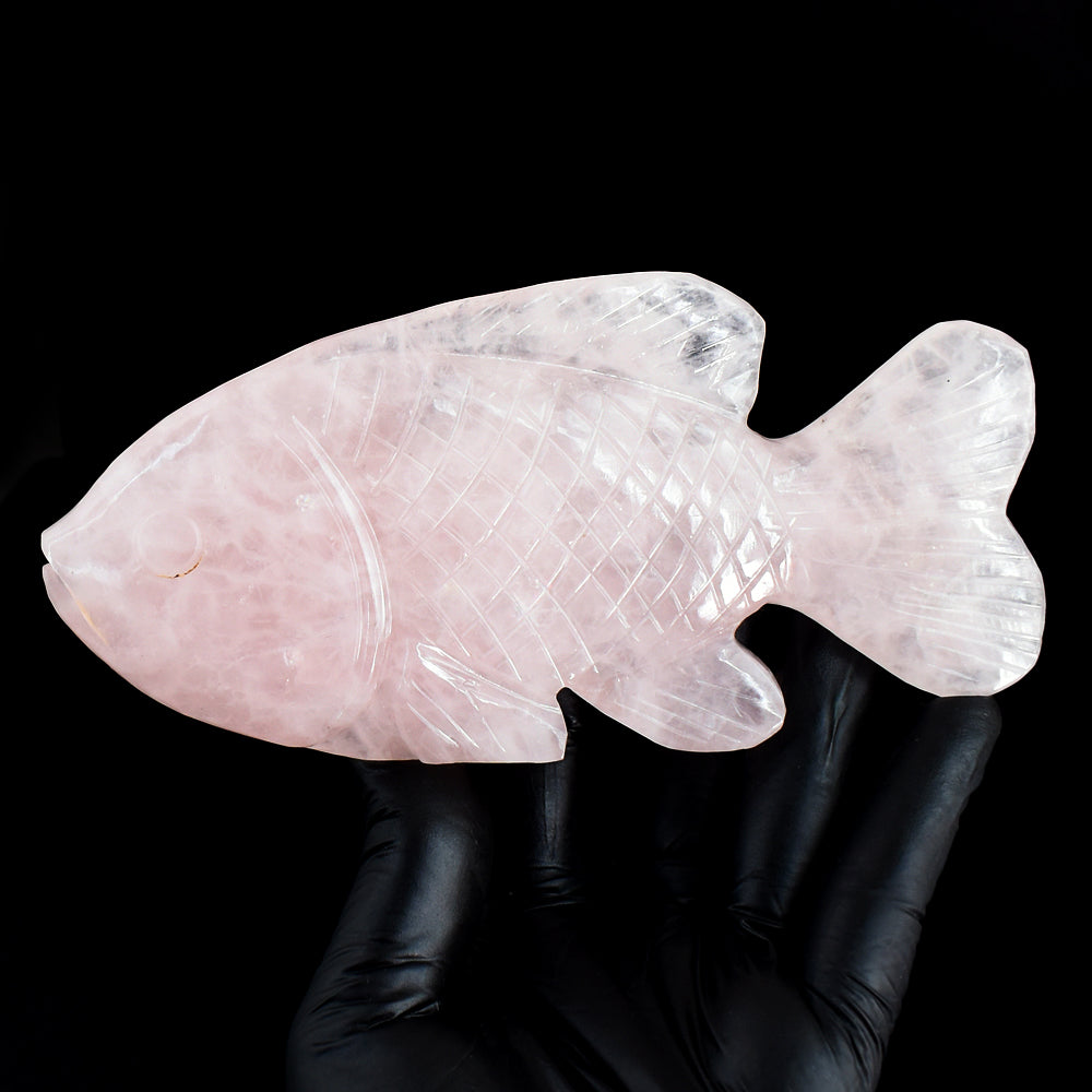 Pink Rose Quartz 1509.00 Carats Genuine Hand Carved Gemstone Crystal Fish Carving