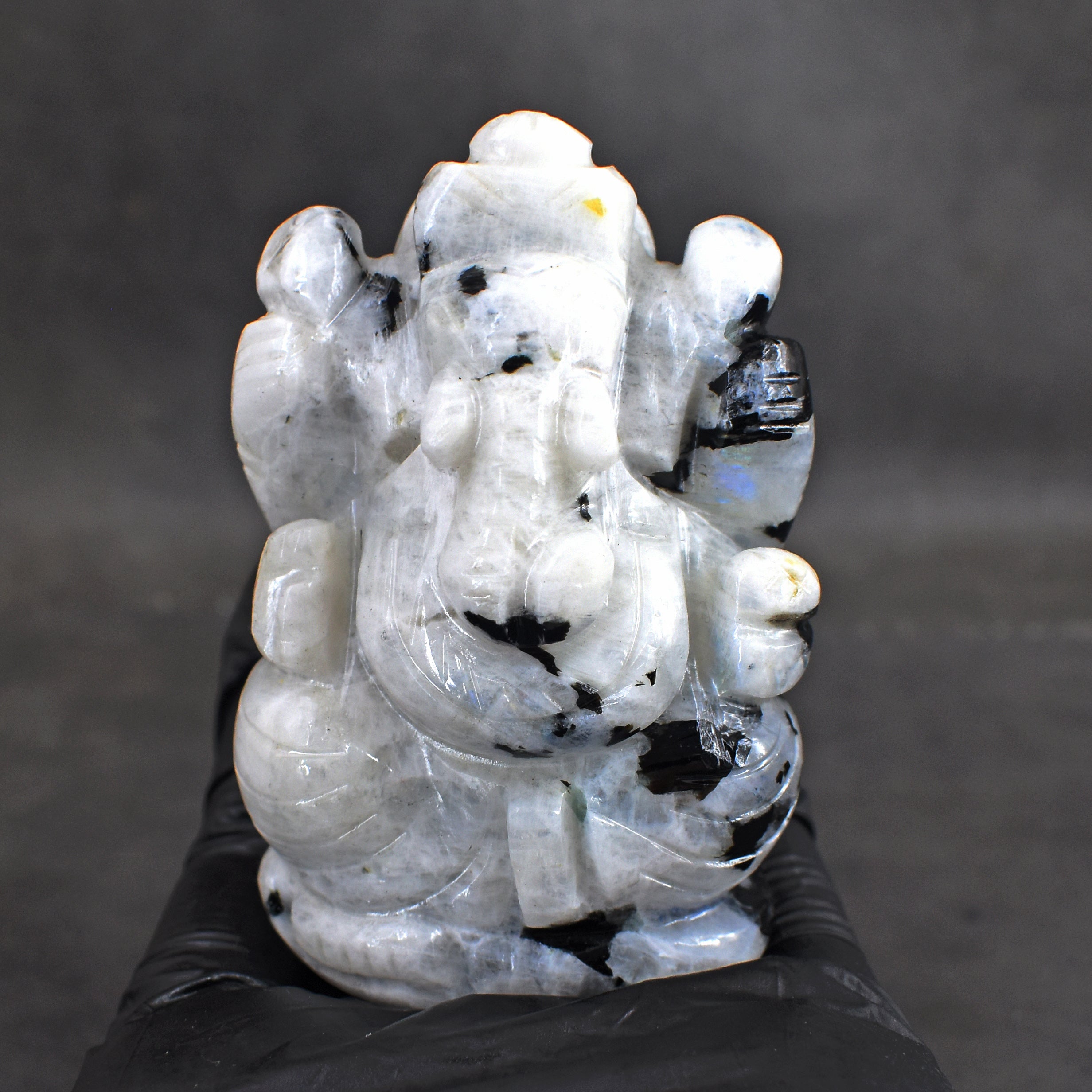 Amazing 766.00 Cts Genuine Moonstone Divine Hand Carved  Lord Ganesha Idol Gemstone Carving