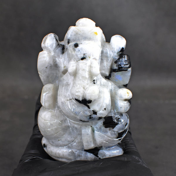 Amazing 766.00 Cts Genuine Moonstone Divine Hand Carved  Lord Ganesha Idol Gemstone Carving