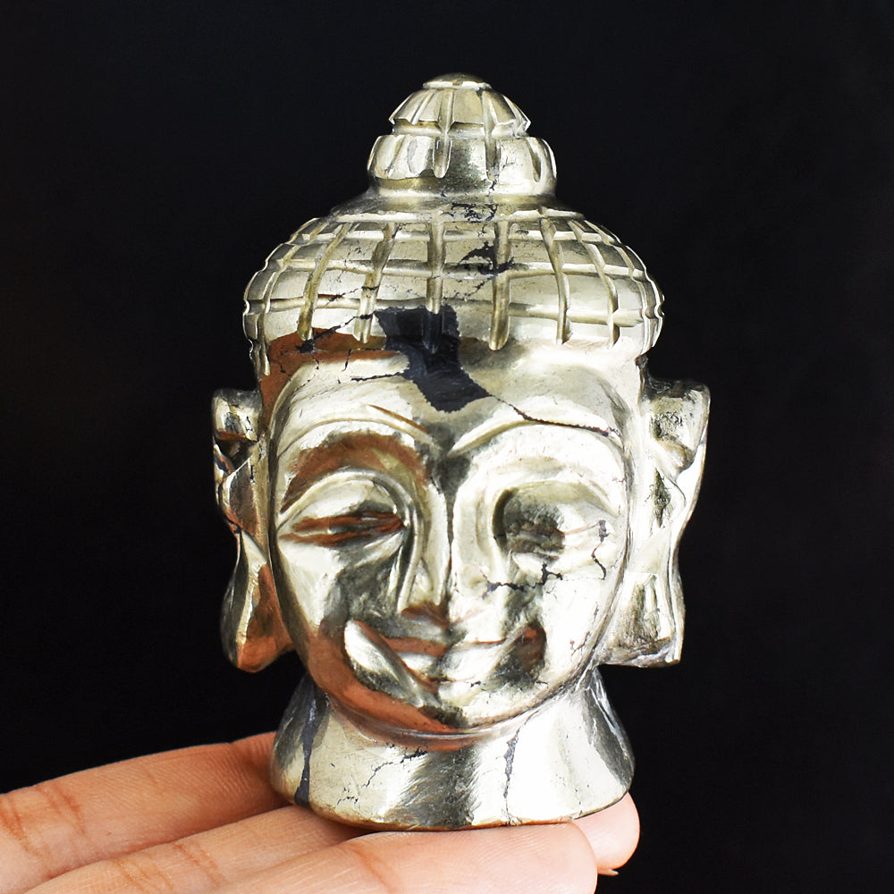 Craftsmen 1389.00 Cts Genuine Pyrite Hand Carved  Lord Buddha Head Gemstone Carving