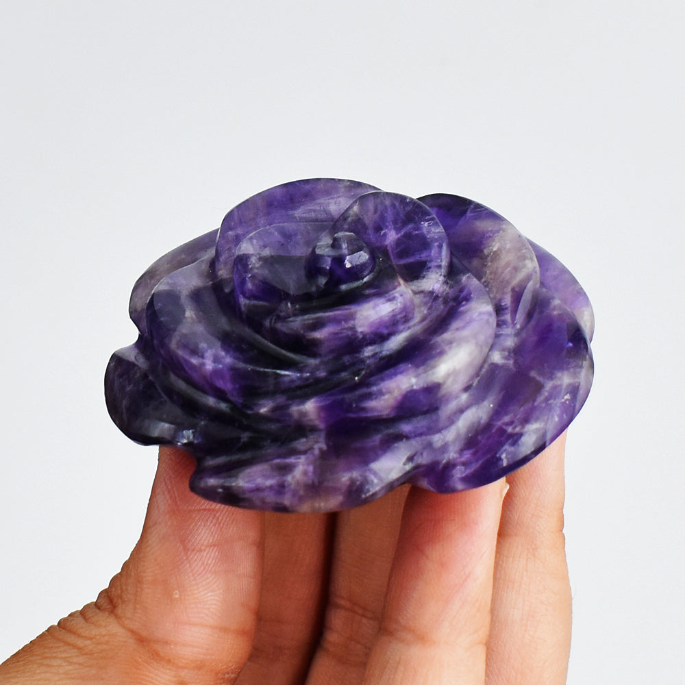 Awesome 430.00 Carats  Genuine  Amethyst Hand Carved Crystal Rose Flower Gemstone Carving