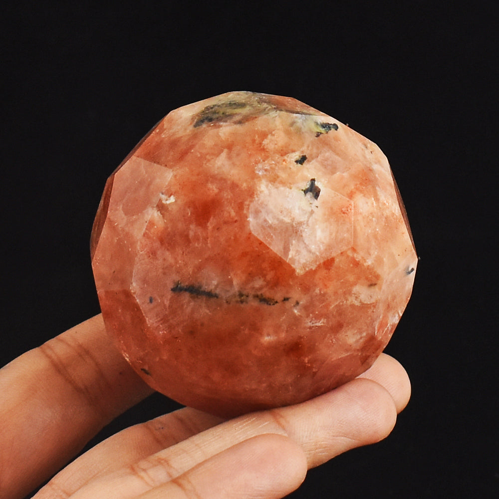 Craftsmen 1163.00 Cts Genuine Sunstone Hand Carved Faceted Crystal Healing Sphere