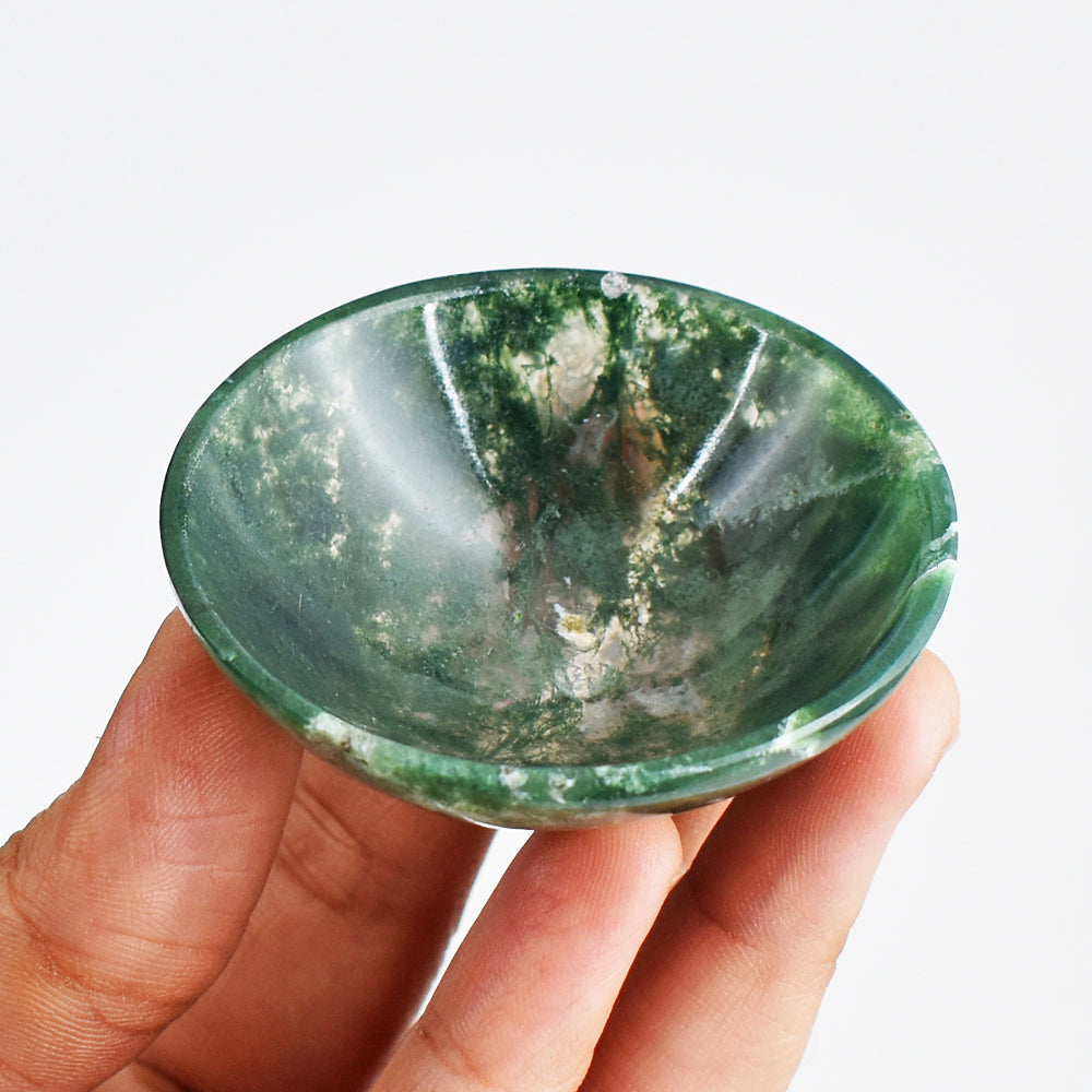 Natural 129.00 Cts Genuine Green Moss Agate Hand Carved Crystal Gemstone Carving Bowl