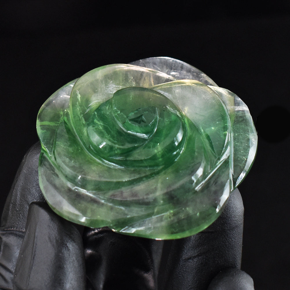 Natural 243.00 Cts Genuine Green Fluorite Hand Carved Gemstone Rose Carving