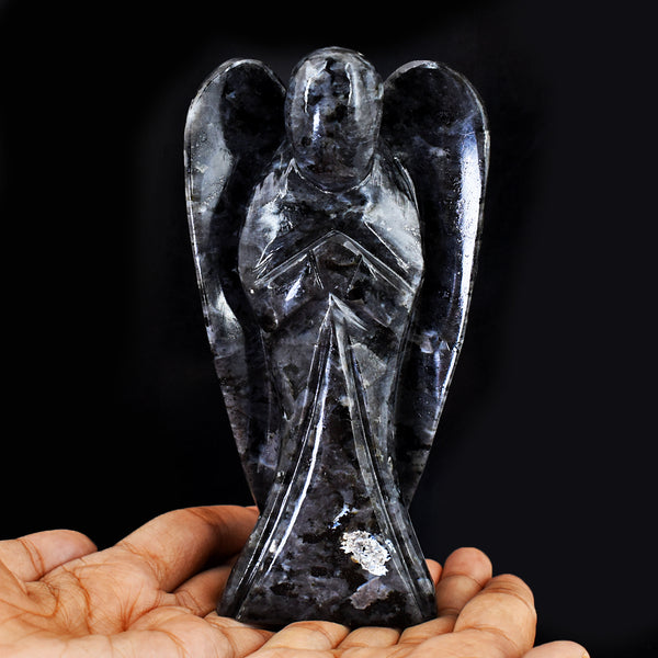 Beautiful 2515.00 Cts Genuine Larvikite Hand Carved Crystal Healing Gemstone Praying Angel