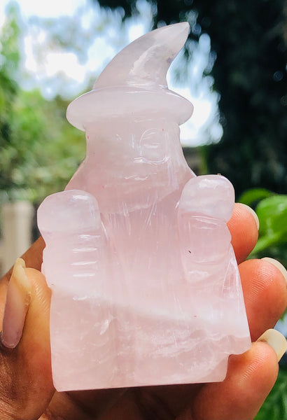 Natural 593.00 Cts Genuine Rose  Quartz Hand Carved Crystal Gemstone Wizard Carving