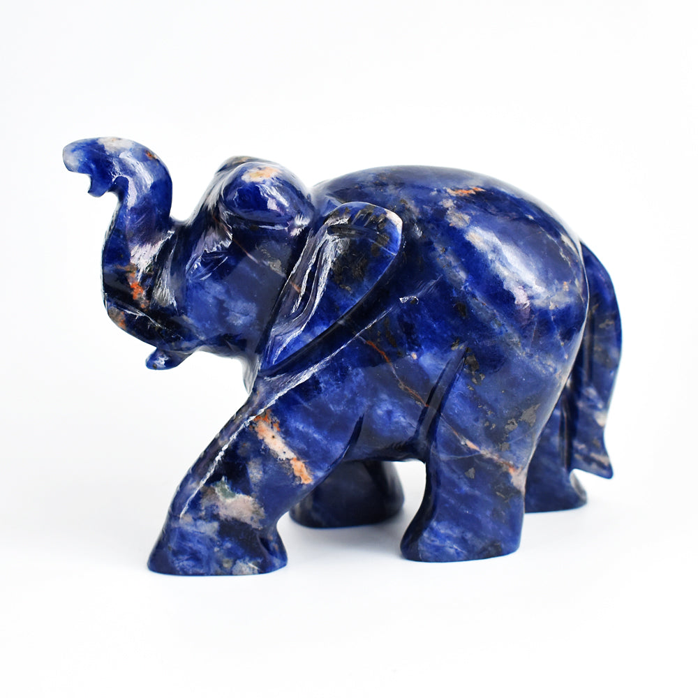 Beautiful  1644.00 Cts  Blue Sodalite  Hand Carved Genuine Crystal Gemstone Carving Elephant