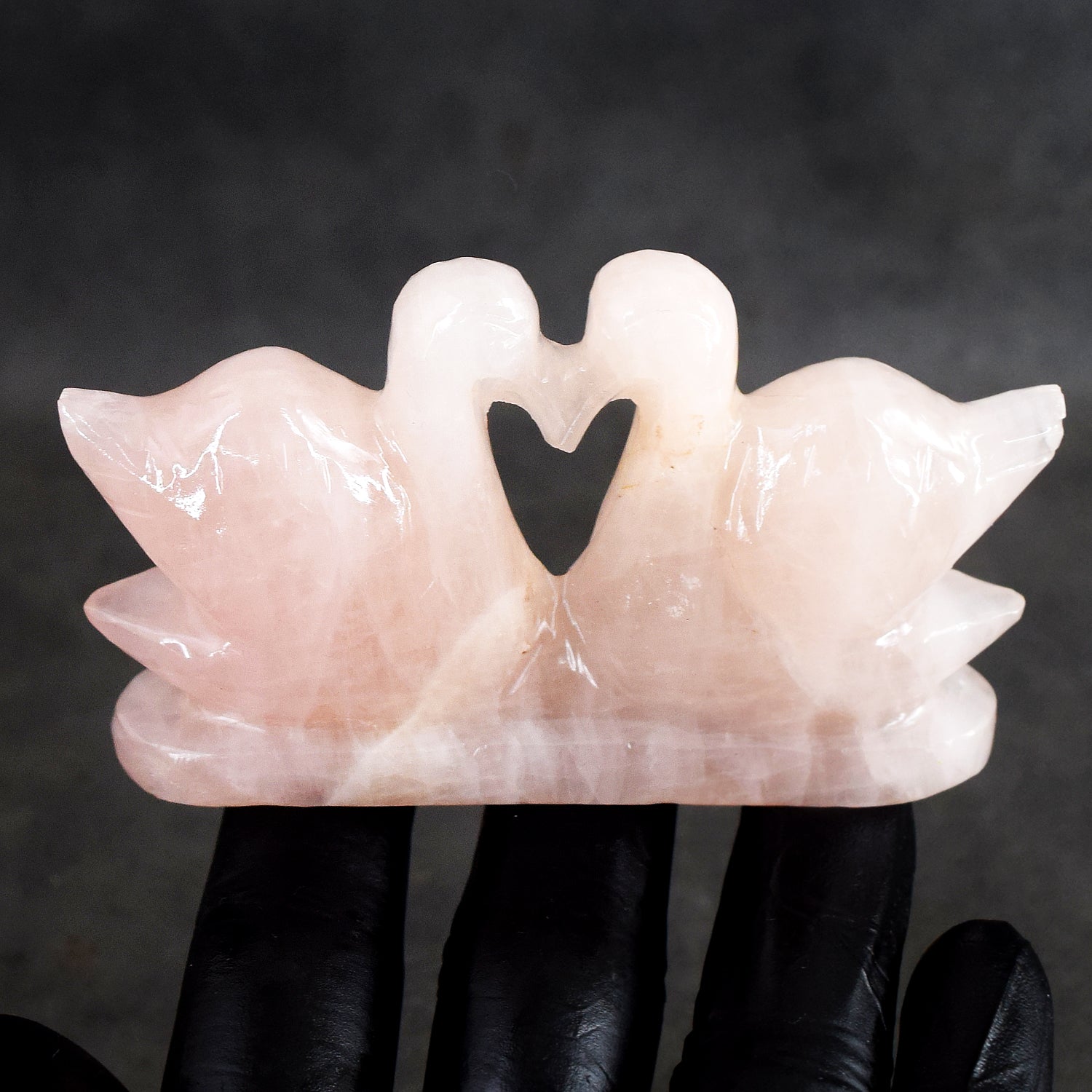 Natural 617.00 Cts Genuine Rose Quartz Hand Carved Premium Love Swan Pair