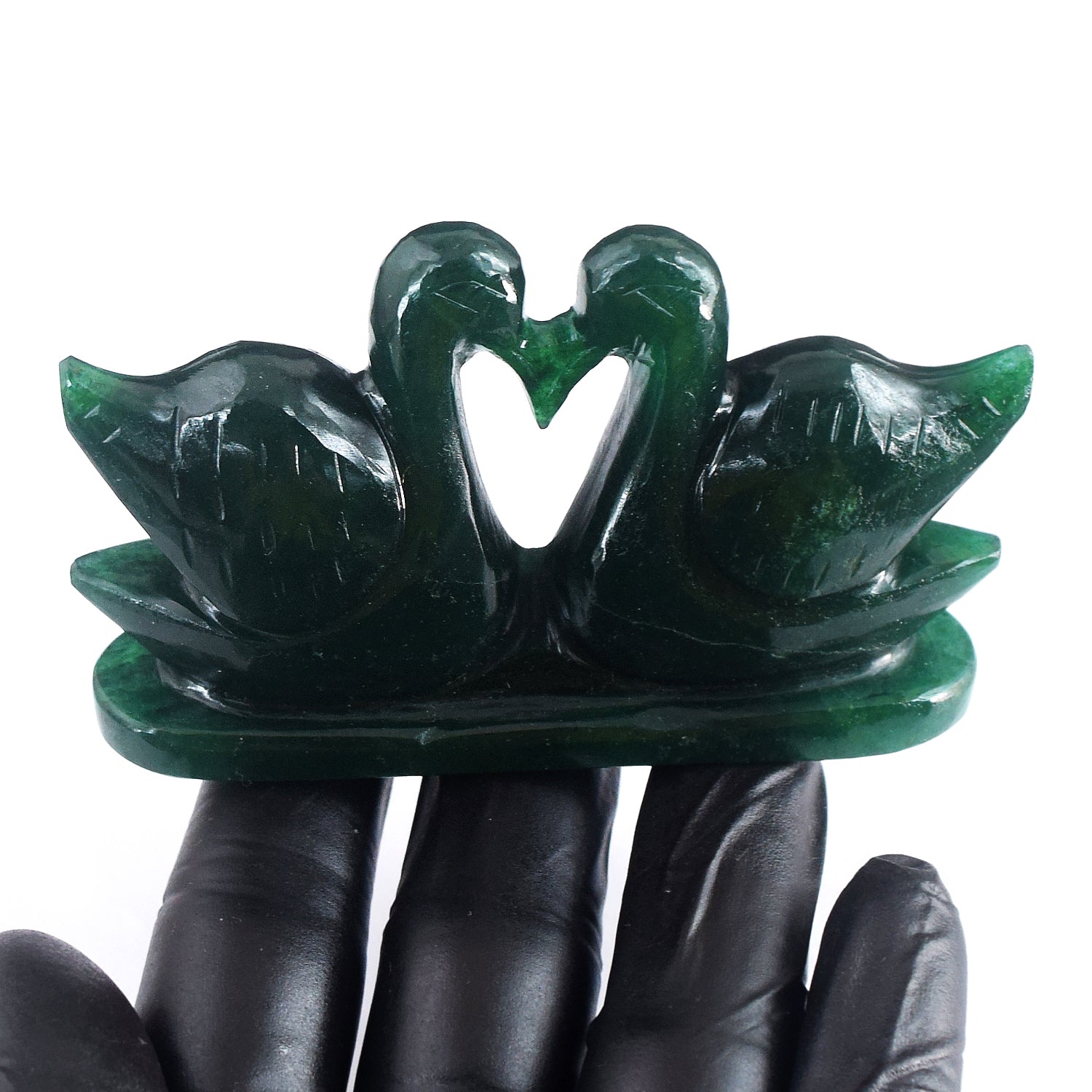 Awesome 625.00 Cts Genuine Green Jade Carved Premium Love Swan Pair
