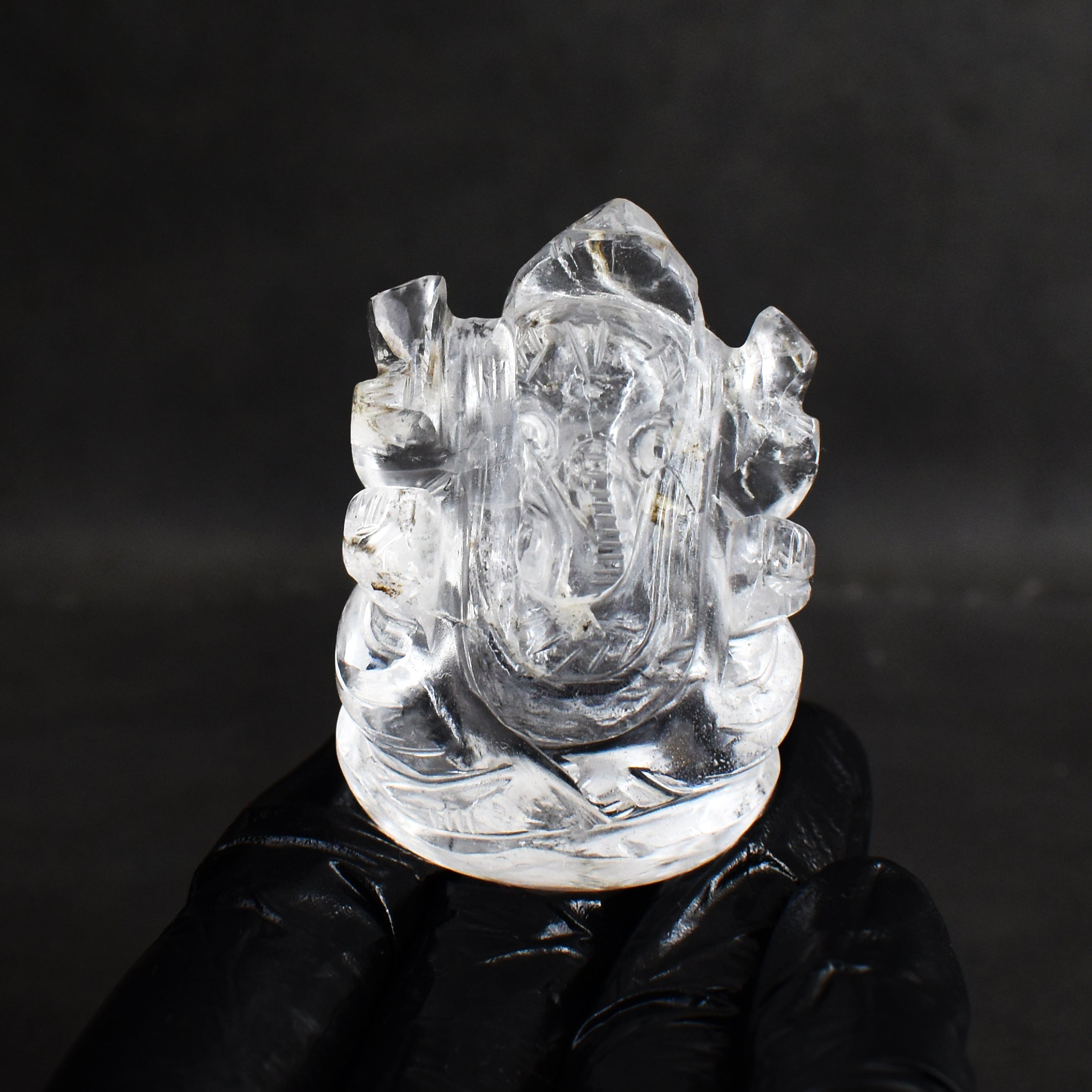 Amazing 296.00 Cts Genuine White Quartz Divine Hand Carved Premium Lord Ganesha Crystal