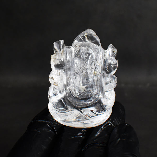 Amazing 296.00 Cts Genuine White Quartz Divine Hand Carved Premium Lord Ganesha Crystal