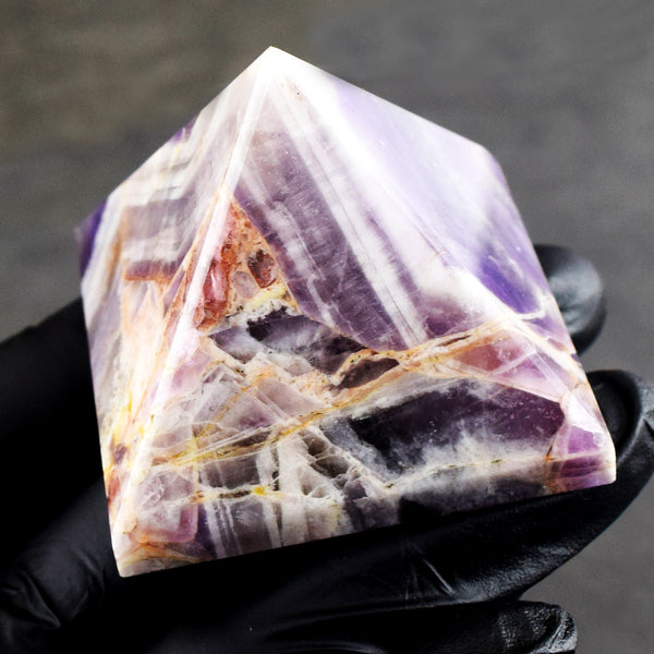 Majestic 580.00 Cts Genuine Chevron Amethyst Healing Crystal Specimen Divine Pyramid