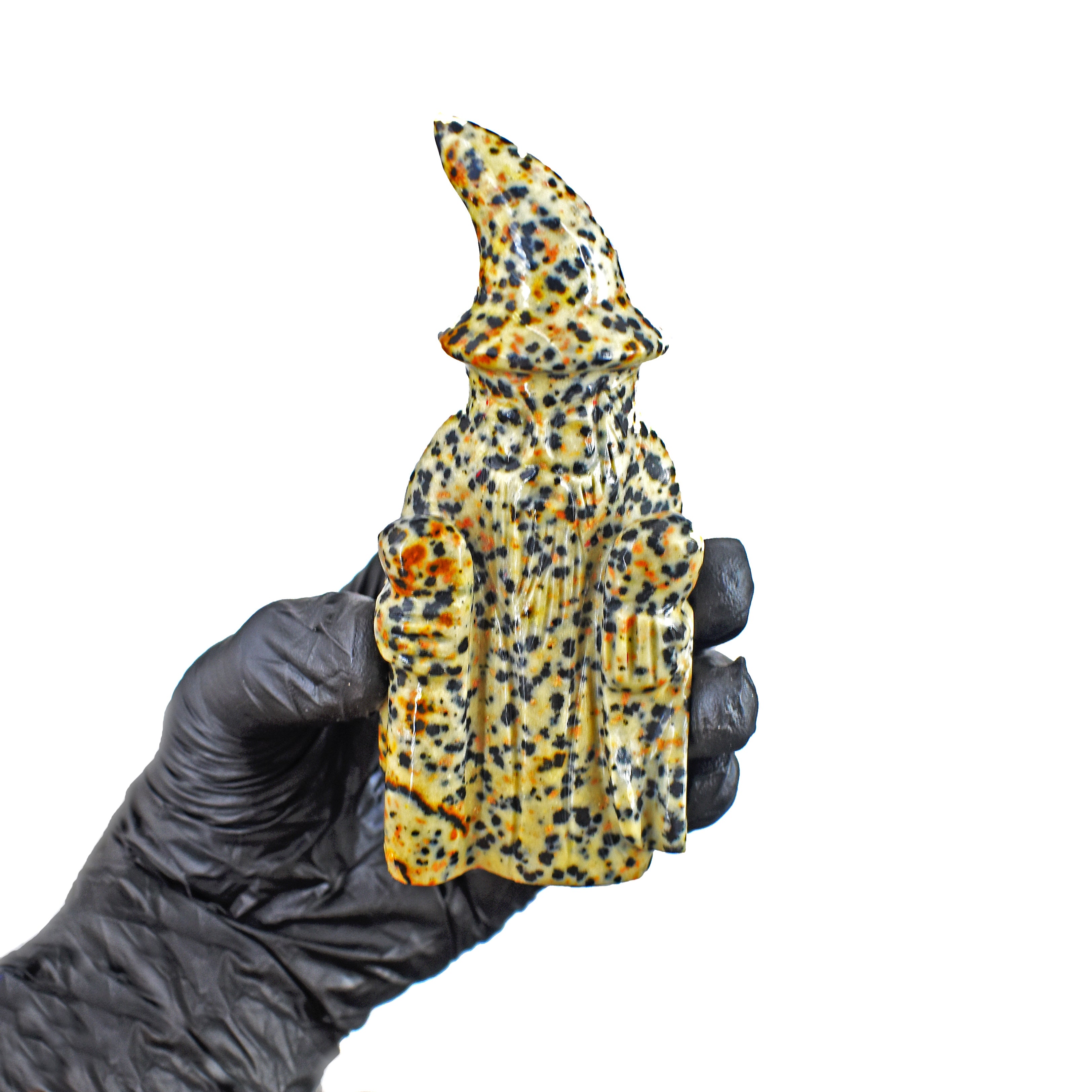 Amazing 846.00 Cts Genuine Dalmation Jasper Hand Carved Premium Wizard Crystal
