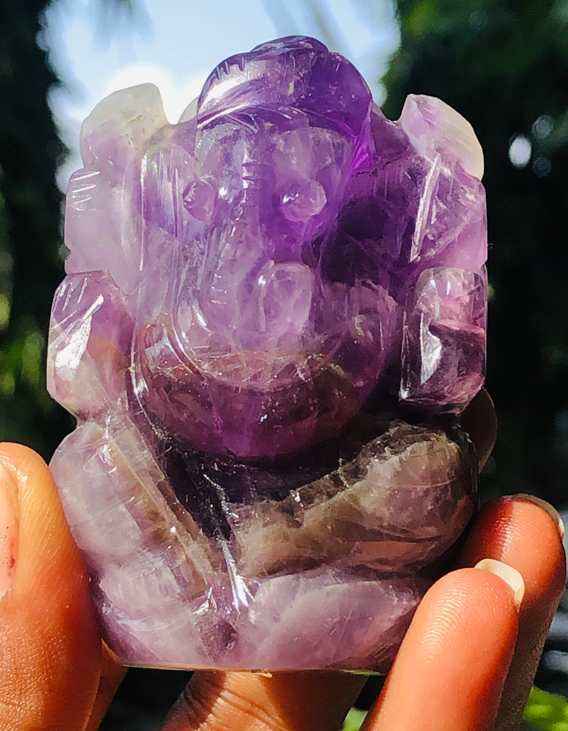 Natural 770.00 Cts Amazing Amethyst Divine Hand Carved Lord Ganesha