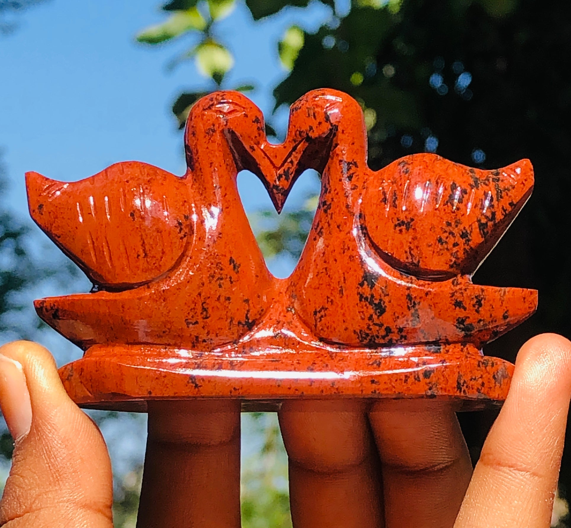 Best Of Best 474.00 Cts Genuine Mahogany Japser Love Carved Premium Swan Pair