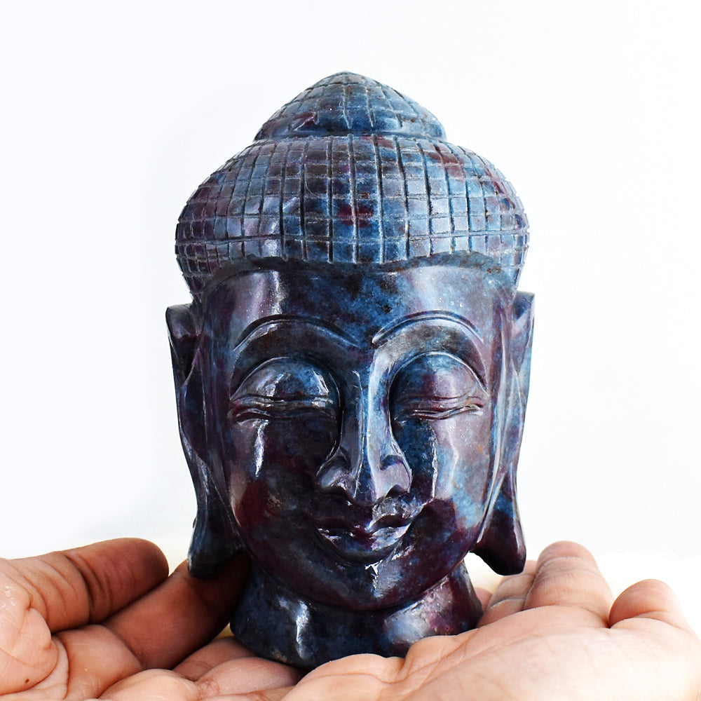 Gorgeous 8420.00 Cts Genuine  Ruby In Kyanite Hand Carved Crystal Lord Buddha Head Gemstone Carving
