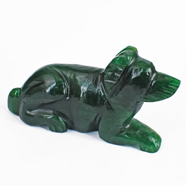 Stunning 393.00 Carats Genuine Green Jade Hand Carved Crystal Gemstone Carving Dog 2026 Collection