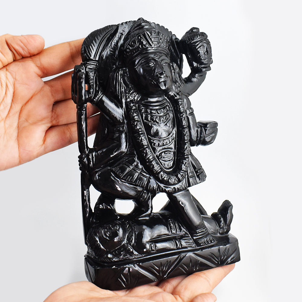 Fabulous 7235.00 Cts Genuine Black Tourmaline Hand Carved Crystal Goddess Durga Gemstone Carving