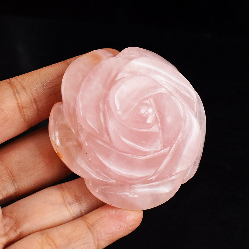 Natural  513.00 Carats Genuine  Pink Rose Quartz Hand Carved Crystal Rose  Flower Carving
