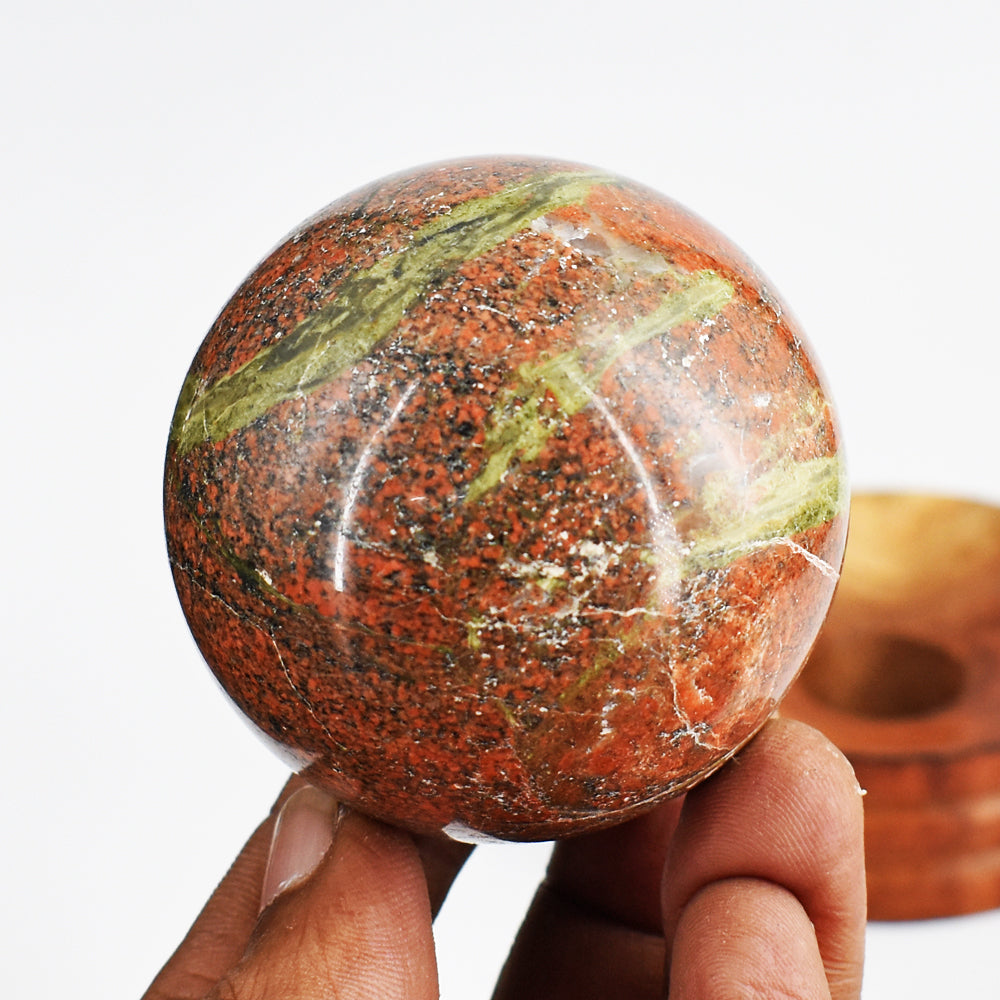 Exclusive 972.00 Cts  Blood Green Unakite Hand Carved Healing Crystal Gemstone Sphere