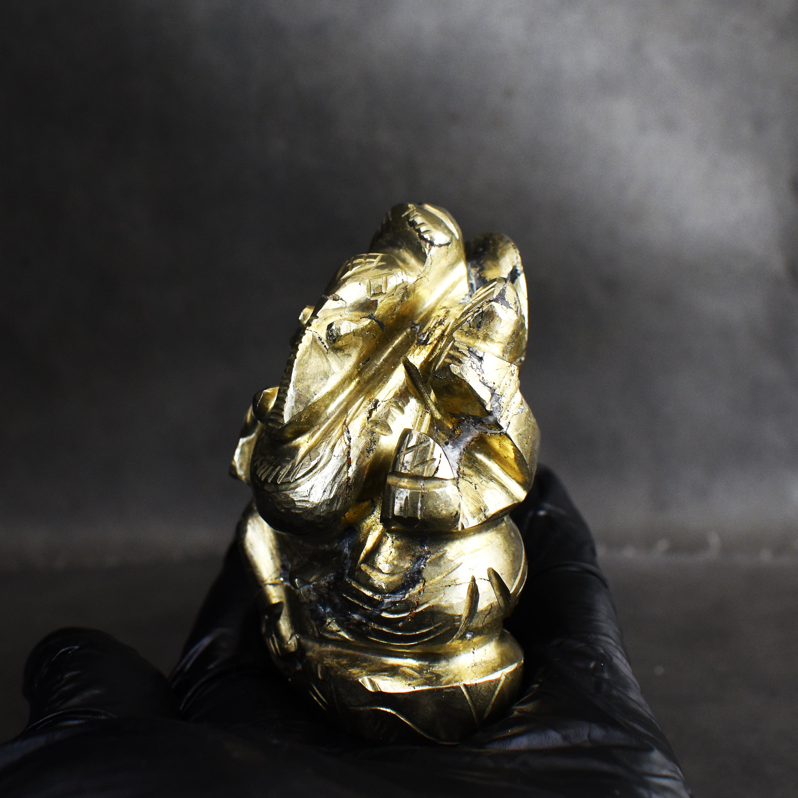 Gorgeous 1177.00 Cts Genuine Golden Pyrite Divine Hand Carved Premium Lord Ganesha