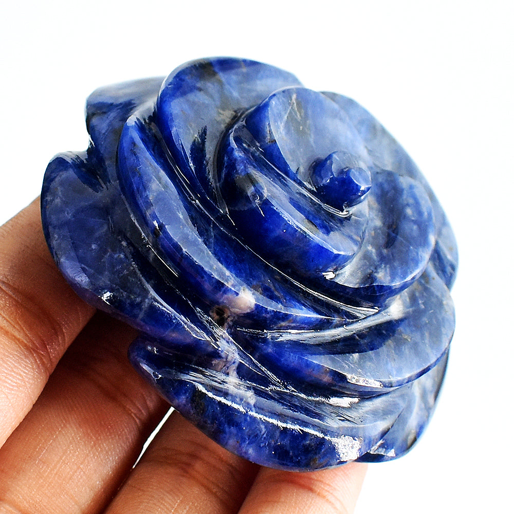 Gorgeous  452.00 Carats Genuine Sodalite  Hand Carved Crystal Rose Flower Gemstone Carving