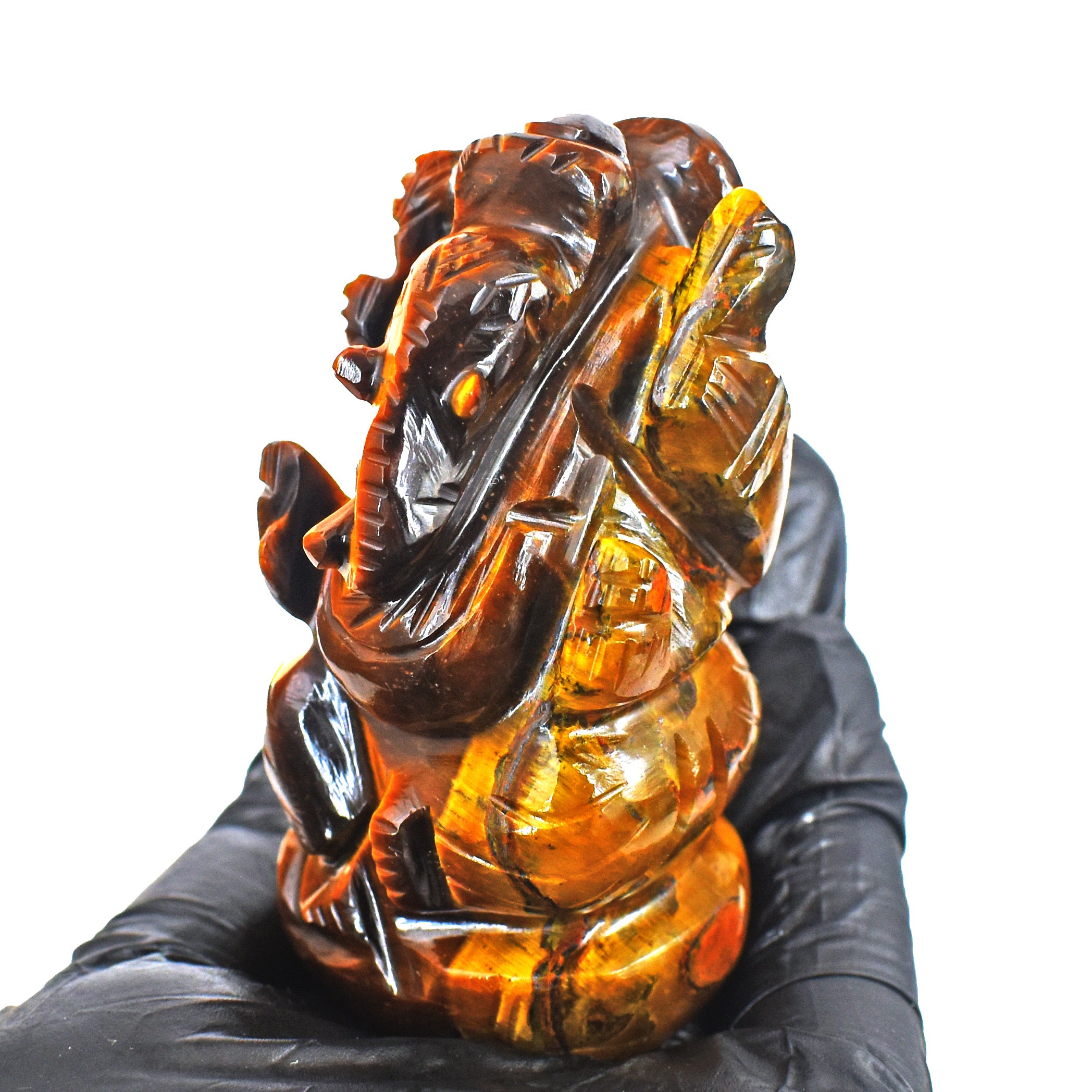 Stunning 517.00 Cts Genuine Tiger Eye Divine Hand Carved Genuine Crystal Gemstone Carving Ganesha
