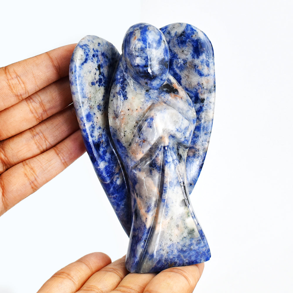 Exclusive 1614.00 Cts Genuine Sodalite Hand Carved Crystal Healing Praying Angel