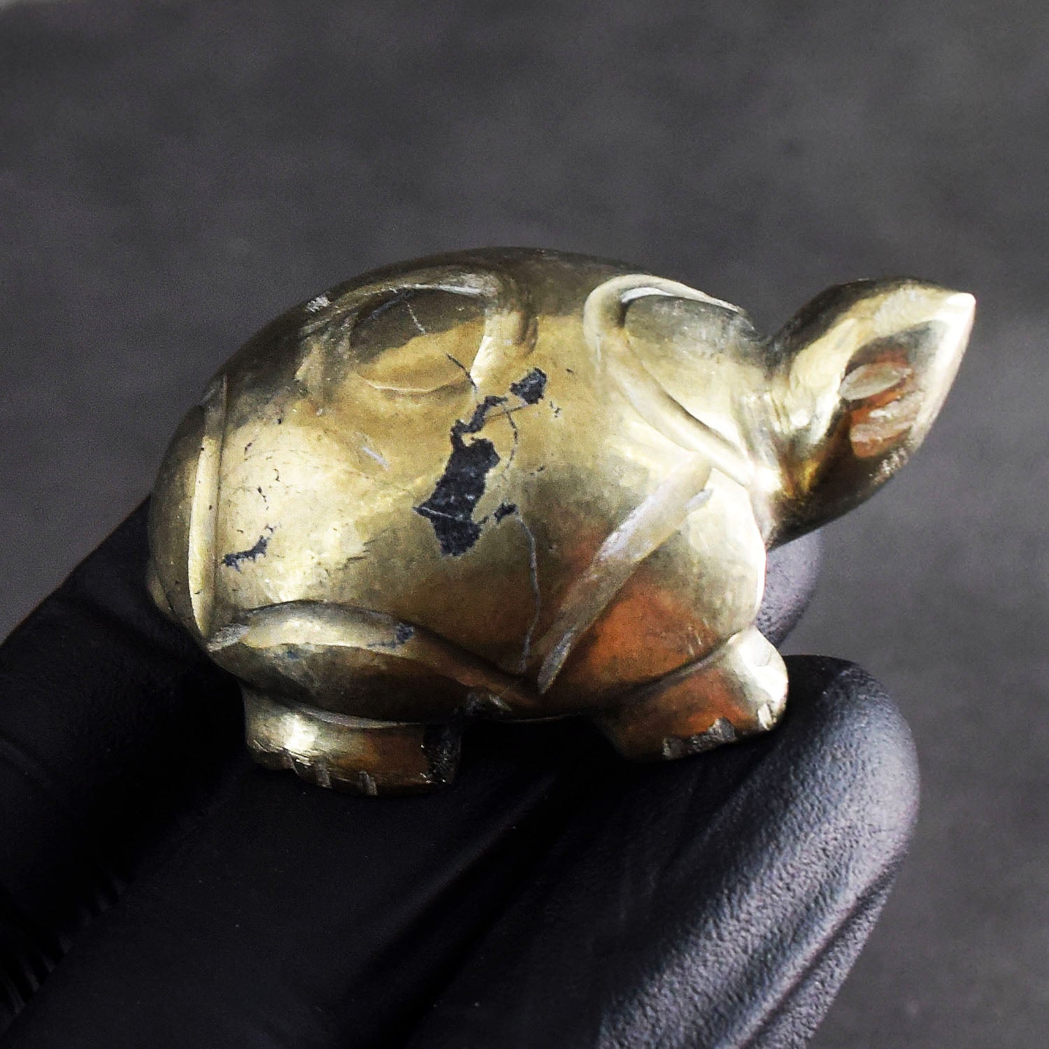 Paramount 355.00 Cts Genuine Pyrite Gemstone Hand Carved Premium Turtle Crystal