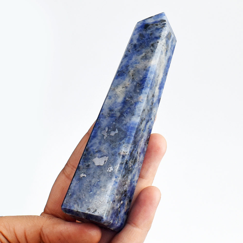 Exclusive 689.00 Carats  Genuine Sodalite Hand Carved Healing Crystal Gemstone Tower