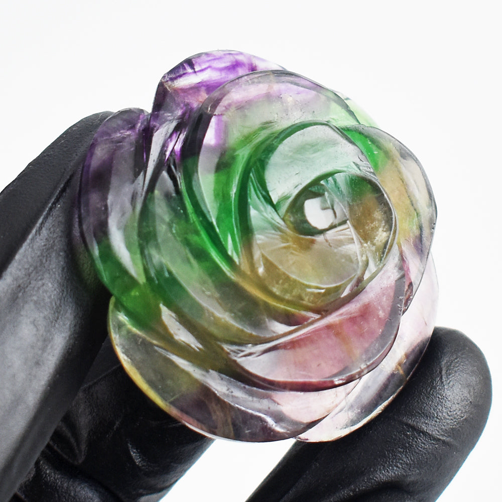 Goegeous 192.00 Cts Genuine Multicolor Fluorite Hand Carved Gemsrone Rose Carving