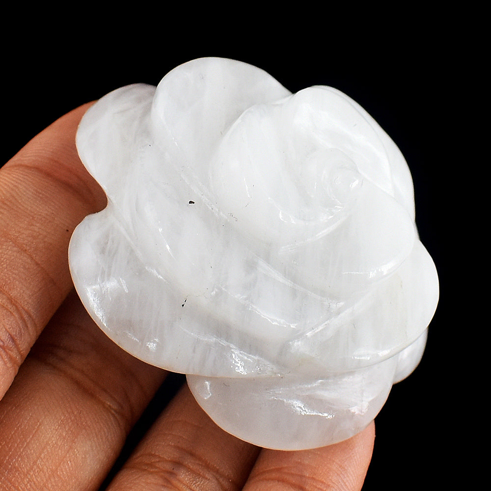 Artisian 295.00 Carats Genuine  White  Quartz Hand Carved  Crystal  Rose  Flower Gemstone Carving