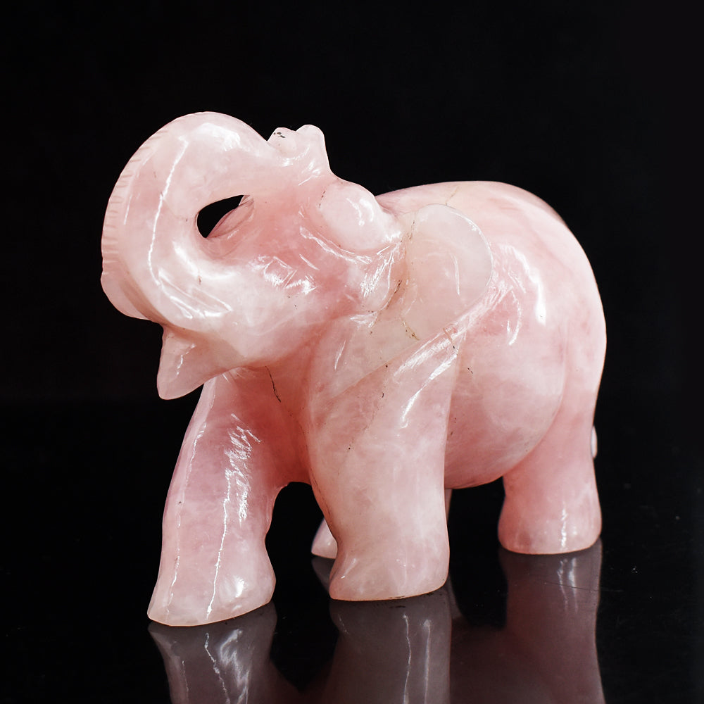 Natural 1675.00 Cts Pink Rose Quartz Hand Carved Genuine Crystal Gemstone Carving Elephant