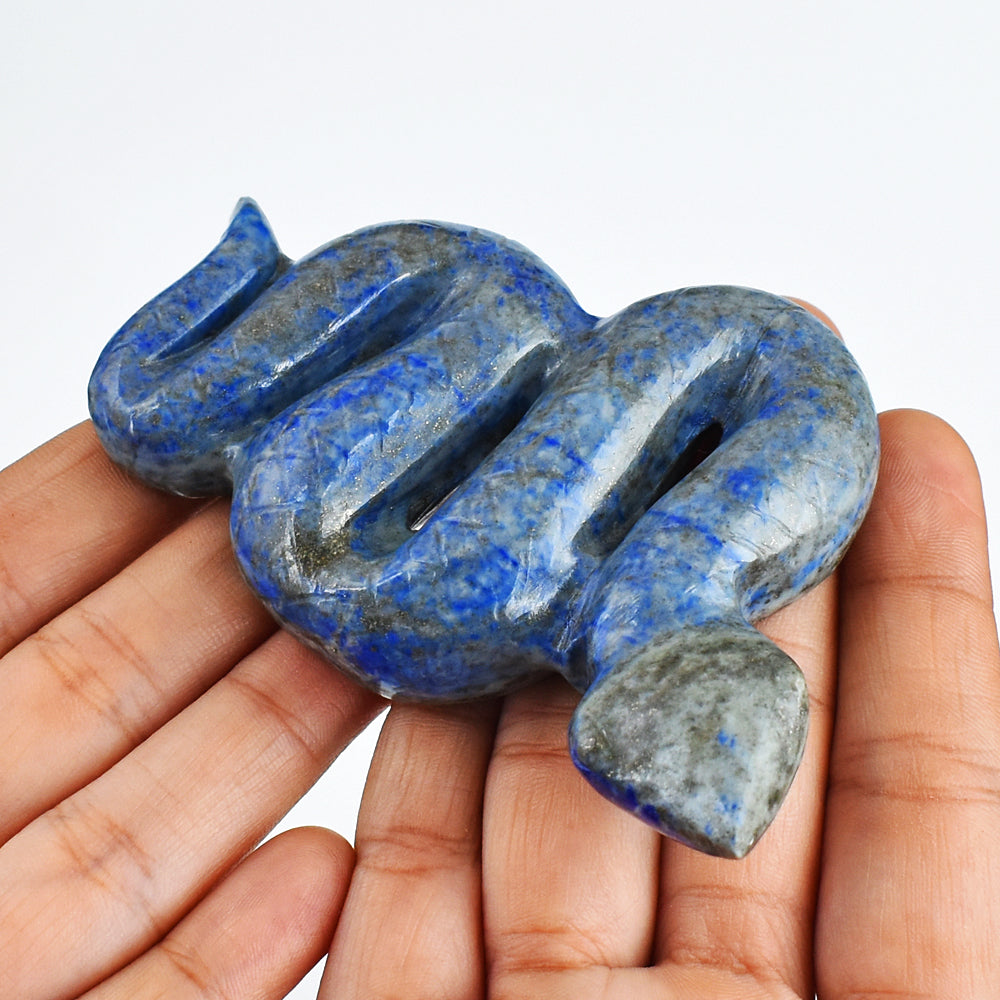 Natural 600.00 Cts Genuine Lapis Lazuli Hand Carved  Crystal Gemstone Carving Snake