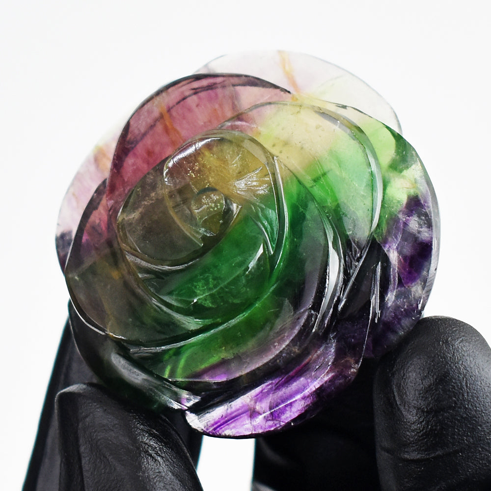 Goegeous 192.00 Cts Genuine Multicolor Fluorite Hand Carved Gemsrone Rose Carving