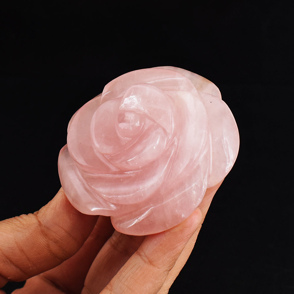 Natural  513.00 Carats Genuine  Pink Rose Quartz Hand Carved Crystal Rose  Flower Carving
