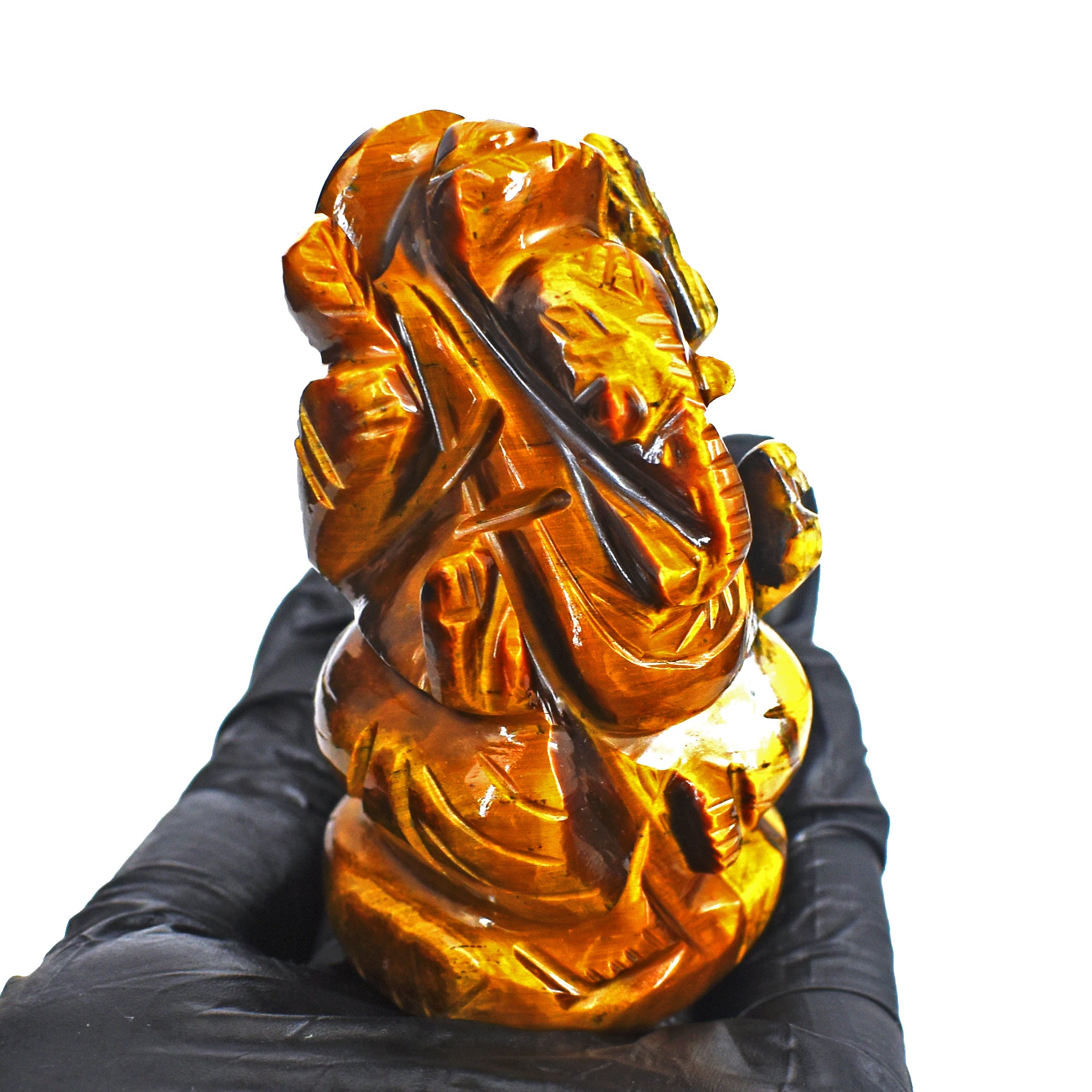 Stunning 517.00 Cts Genuine Tiger Eye Divine Hand Carved Genuine Crystal Gemstone Carving Ganesha