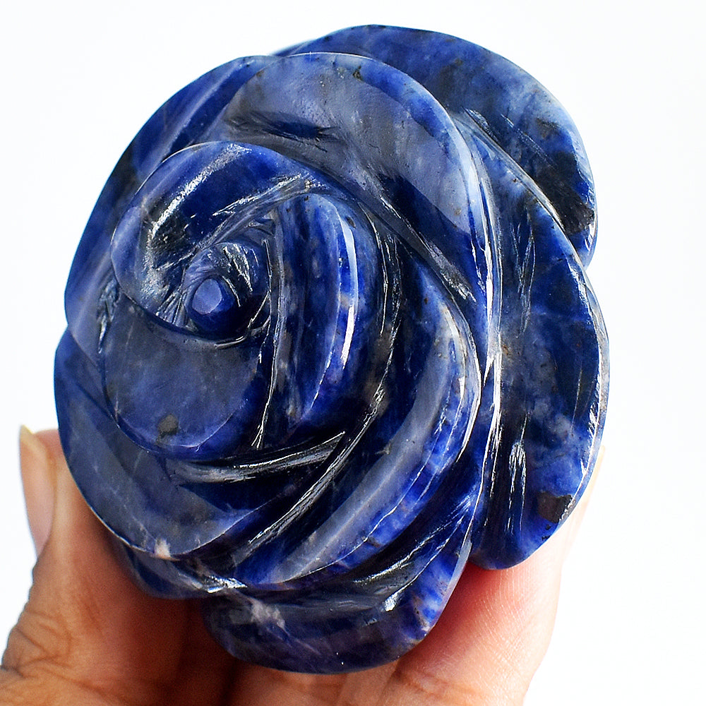 Gorgeous  452.00 Carats Genuine Sodalite  Hand Carved Crystal Rose Flower Gemstone Carving