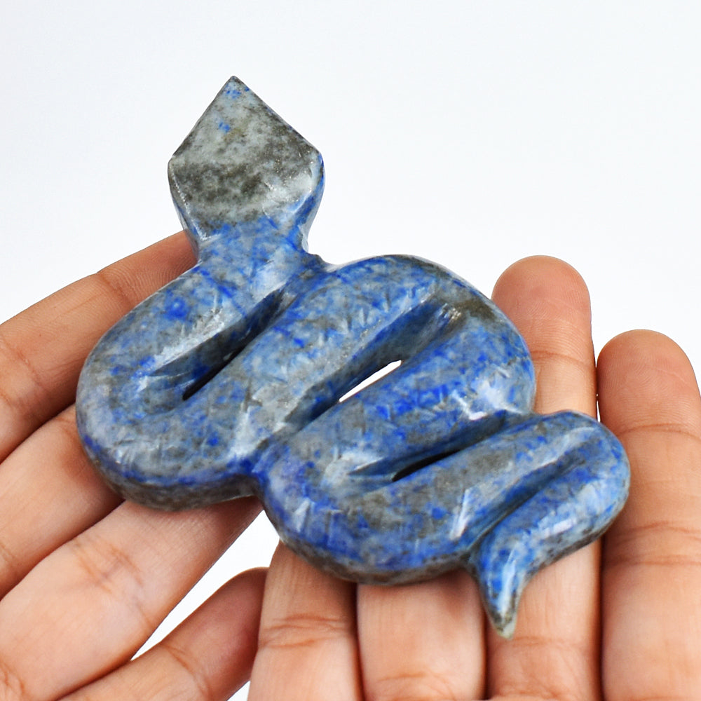 Natural 600.00 Cts Genuine Lapis Lazuli Hand Carved  Crystal Gemstone Carving Snake