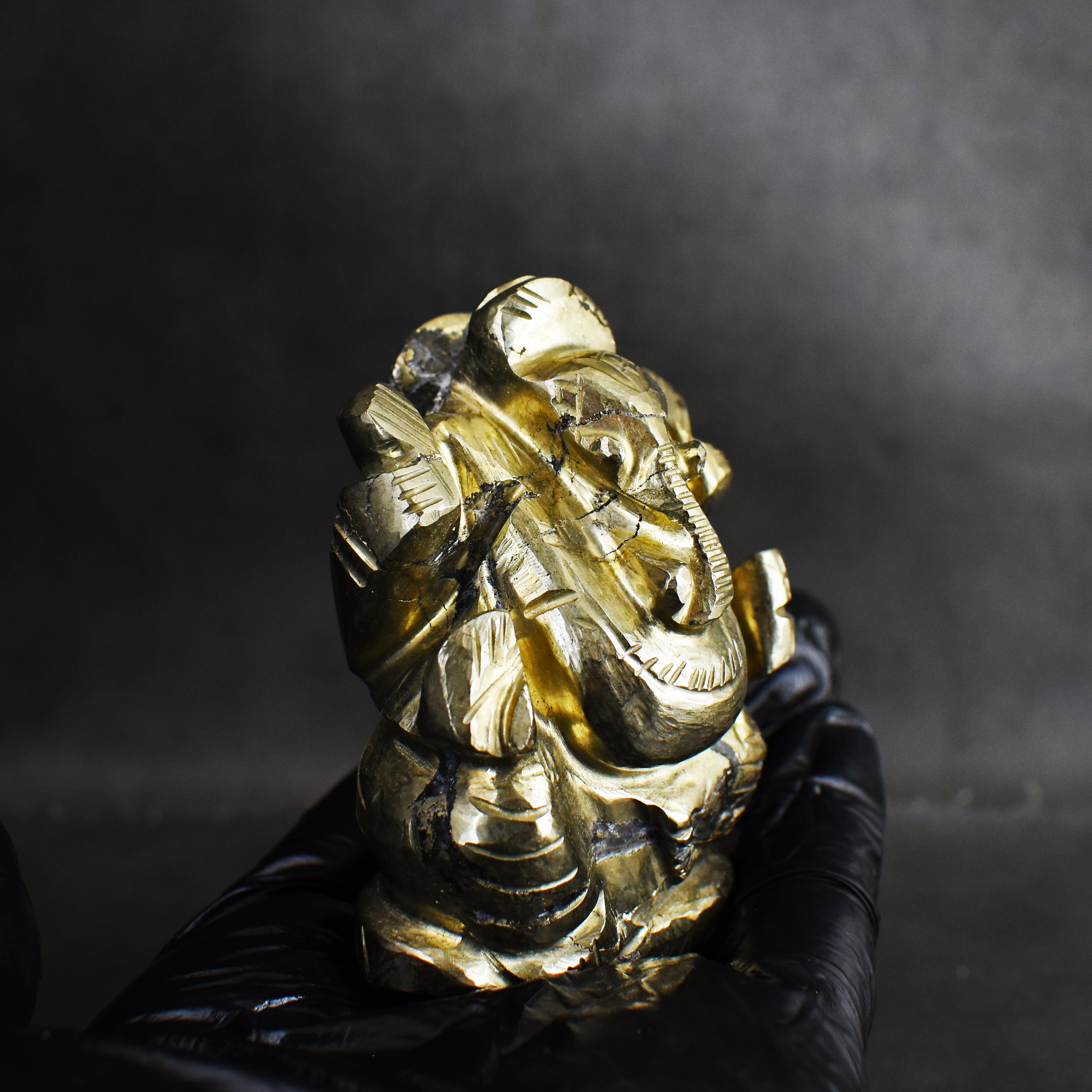 Gorgeous 1177.00 Cts Genuine Golden Pyrite Divine Hand Carved Premium Lord Ganesha