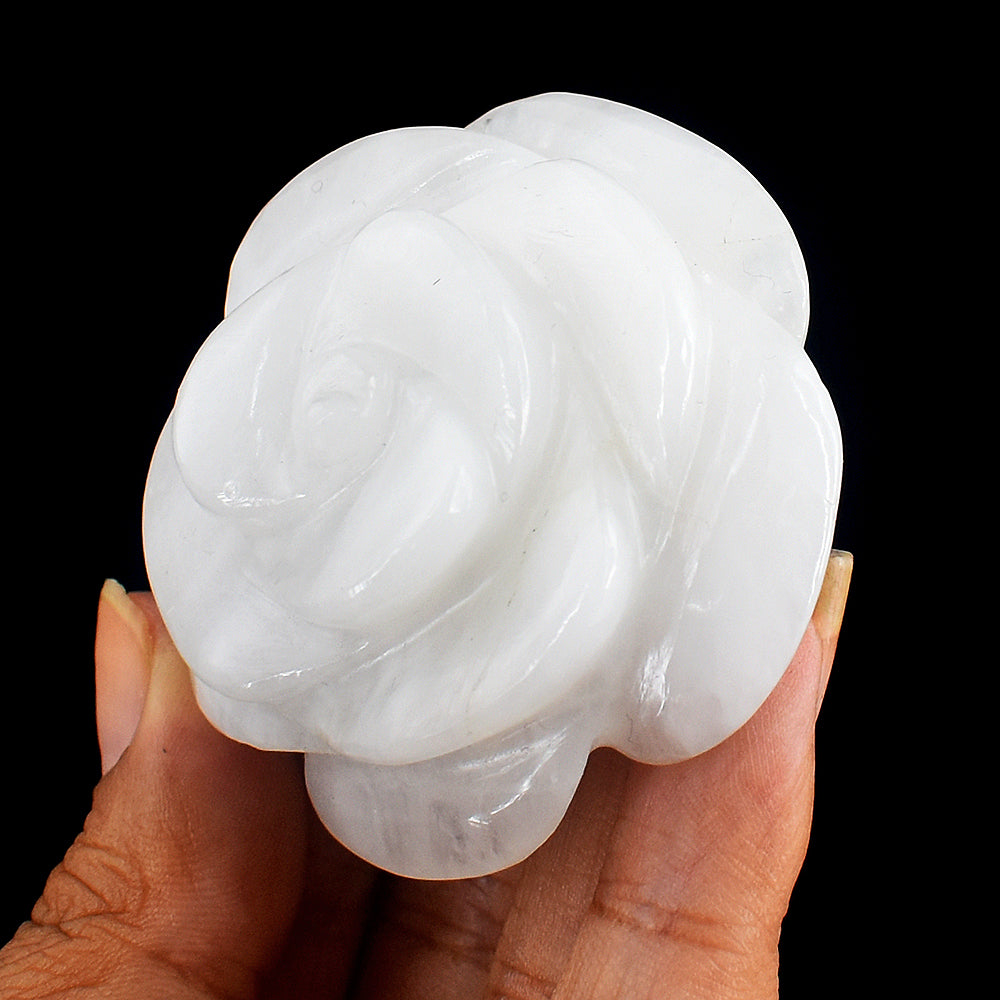 Artisian 295.00 Carats Genuine  White  Quartz Hand Carved  Crystal  Rose  Flower Gemstone Carving