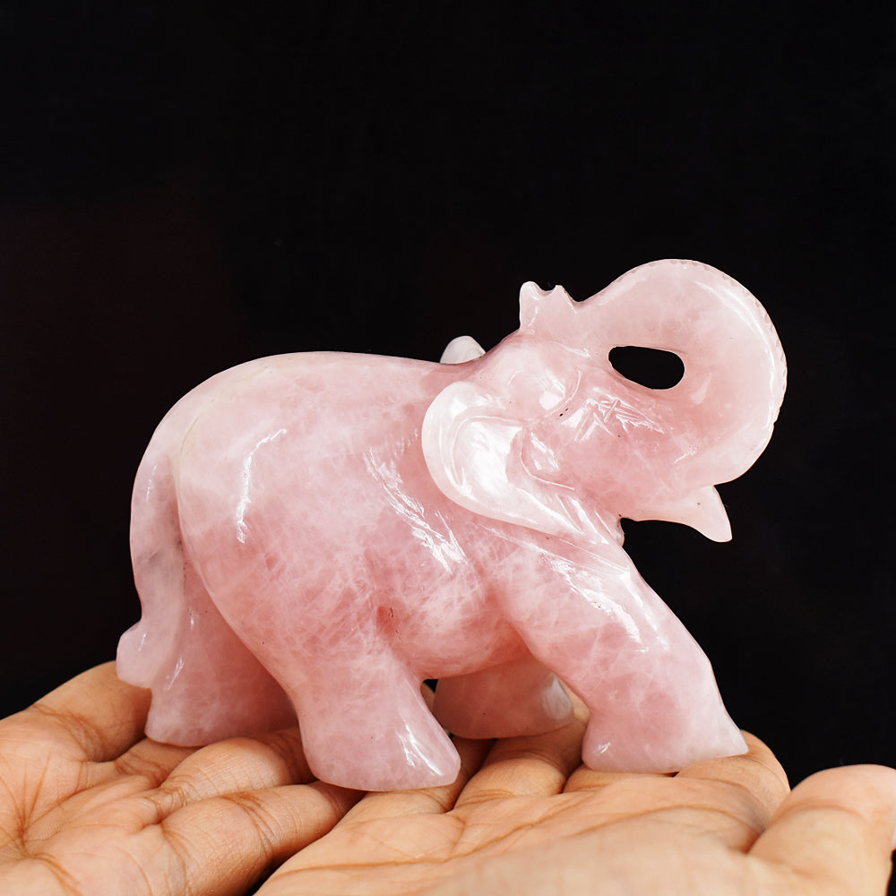 Natural 1675.00 Cts Pink Rose Quartz Hand Carved Genuine Crystal Gemstone Carving Elephant