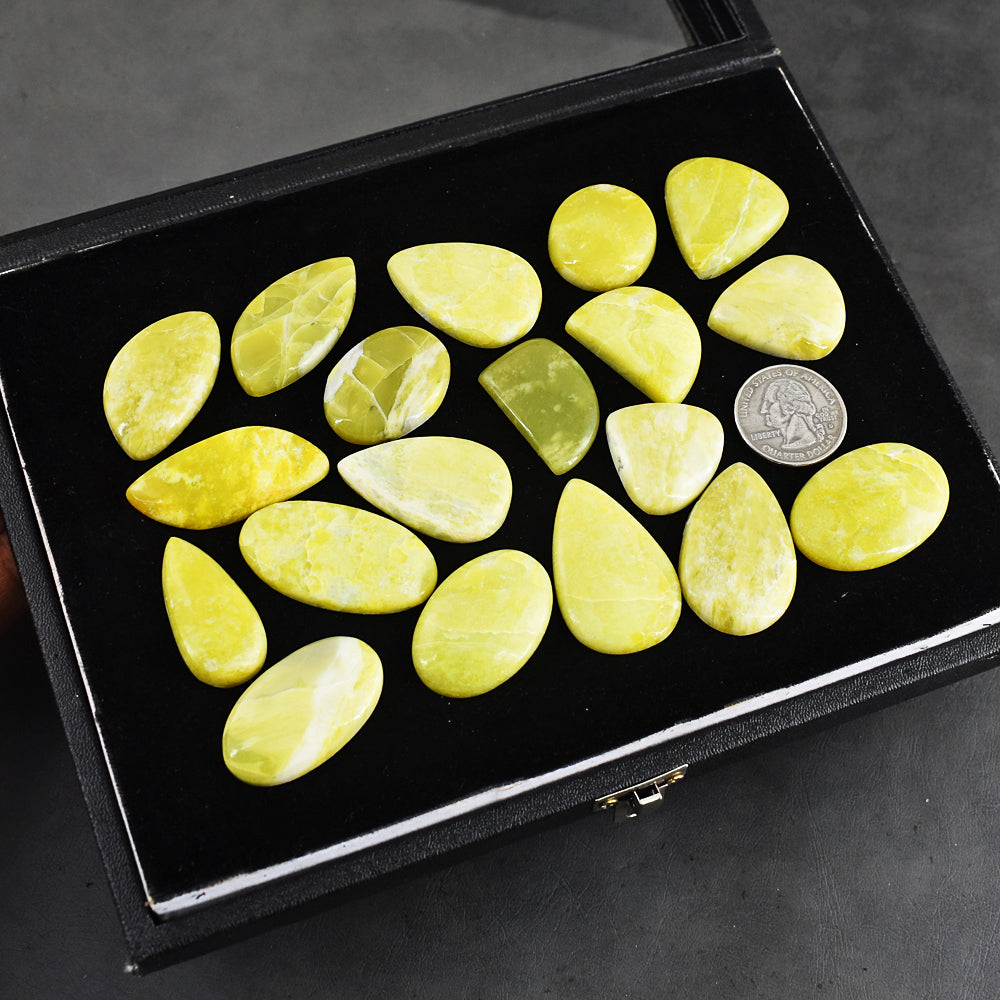 Natural  681.00 Carats  Genuine Lemon Serpentine Untreated Gemstone Cabochon Lot