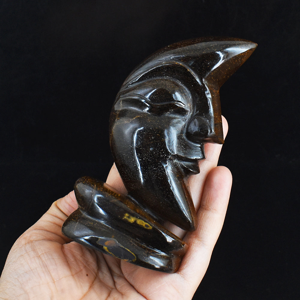 Exclusive  1565.00  Carats  Genuine  Tiger  Eye  Moon With  Stand  Hand Carved Gemstone Carving