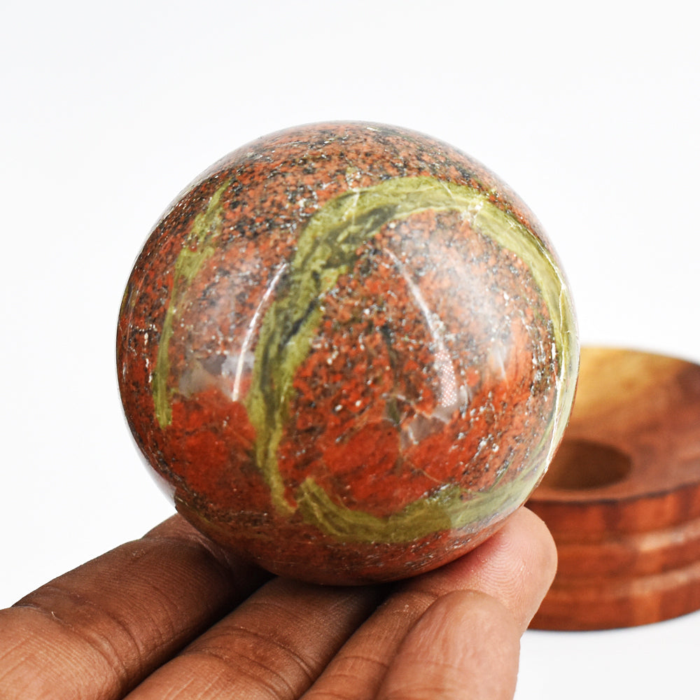 Exclusive 972.00 Cts  Blood Green Unakite Hand Carved Healing Crystal Gemstone Sphere