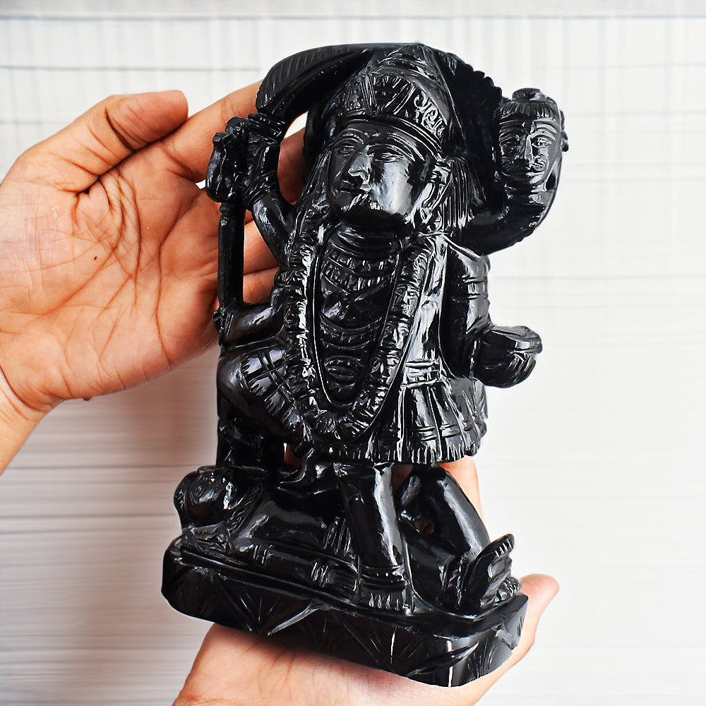 Fabulous 7235.00 Cts Genuine Black Tourmaline Hand Carved Crystal Goddess Durga Gemstone Carving