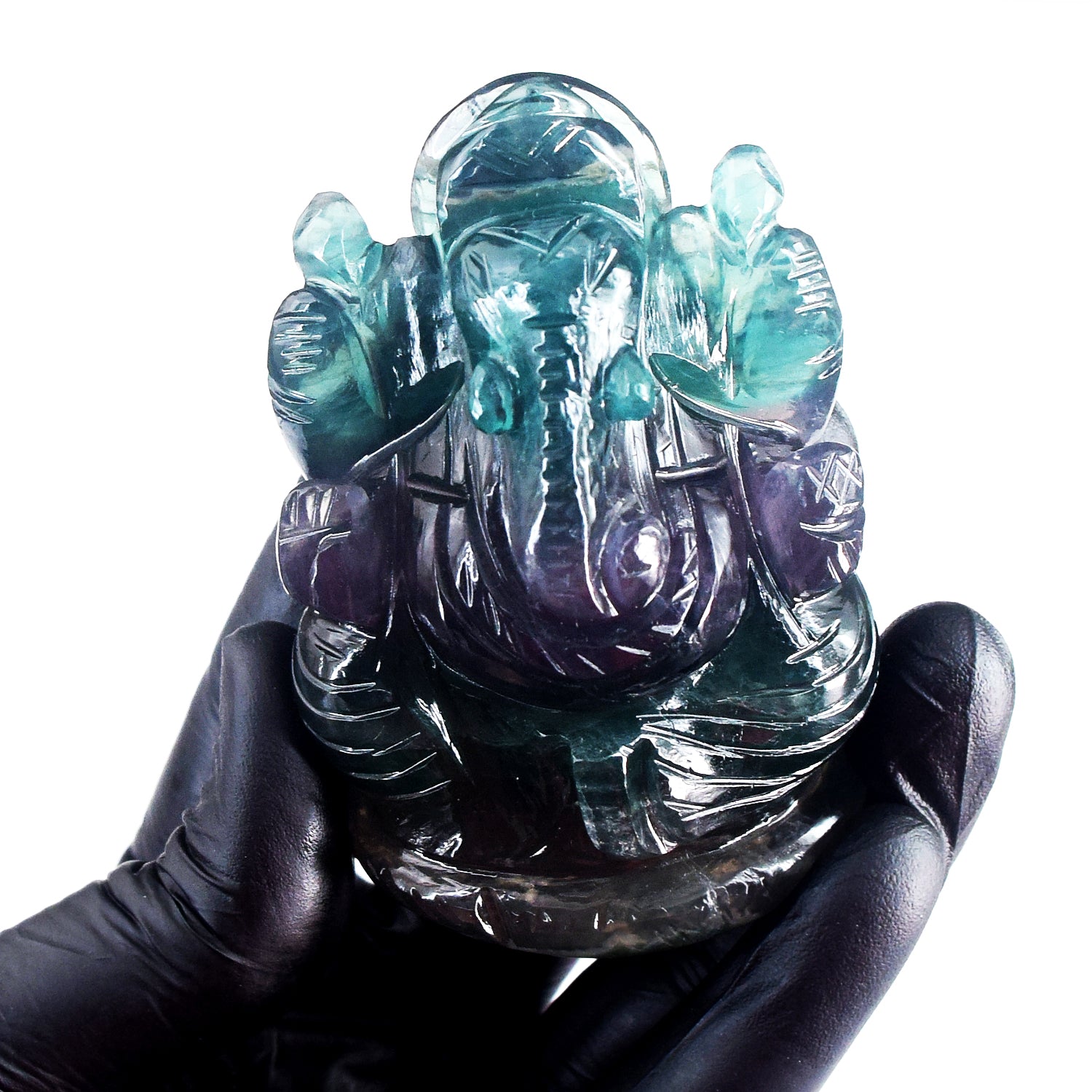 Natural 1029.00 Cts Genuine Multicolor Fluorite Hand Carved Premium Lord Ganesha Crystal